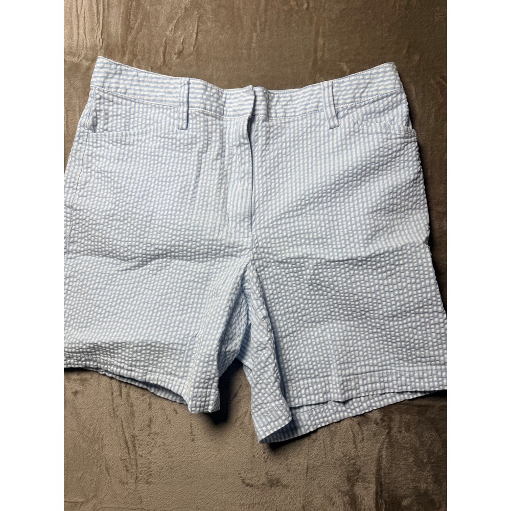 Lands End Womens Blue White Seersucker Mid Rise Striped Shorts Size 10‎ Coastal
